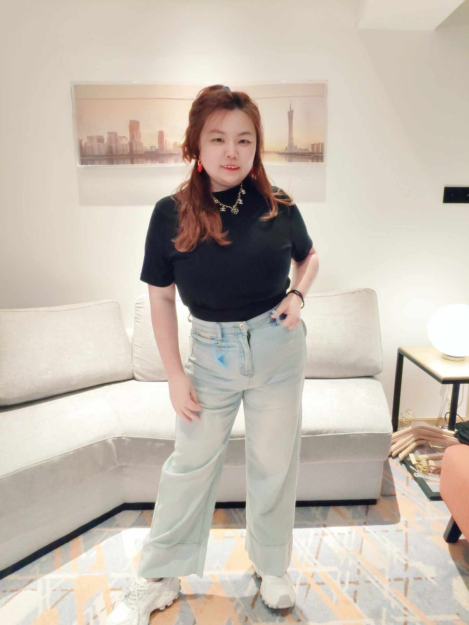 YCI04 6868 复古水洗阔脚牛仔长裤