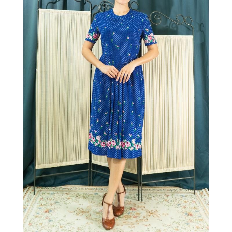 Vintage Japanese Floral Pattern on Hem Summer Day Dress (MT1842-17)