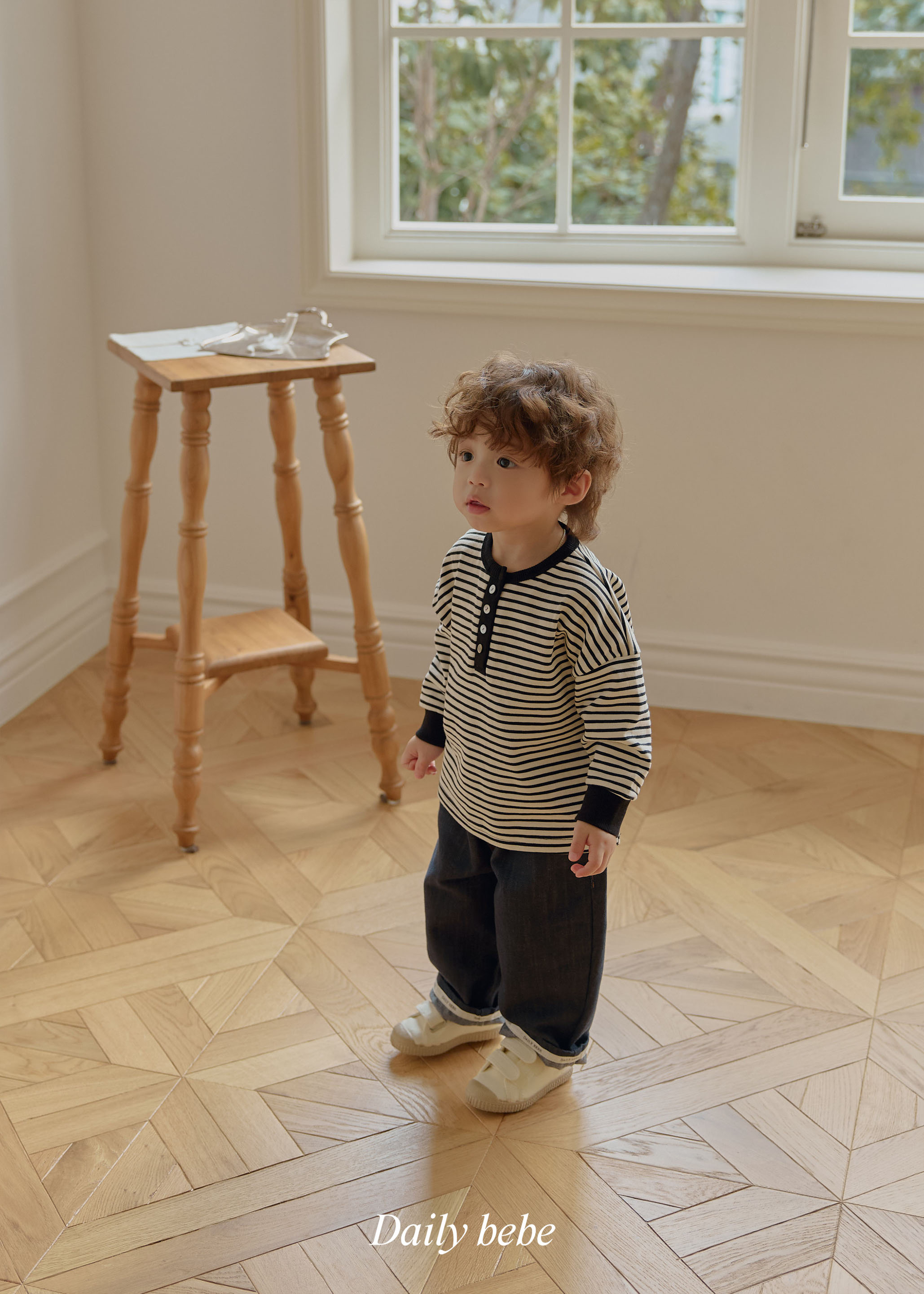 Dailybebe | Striped Henley Neck Tee