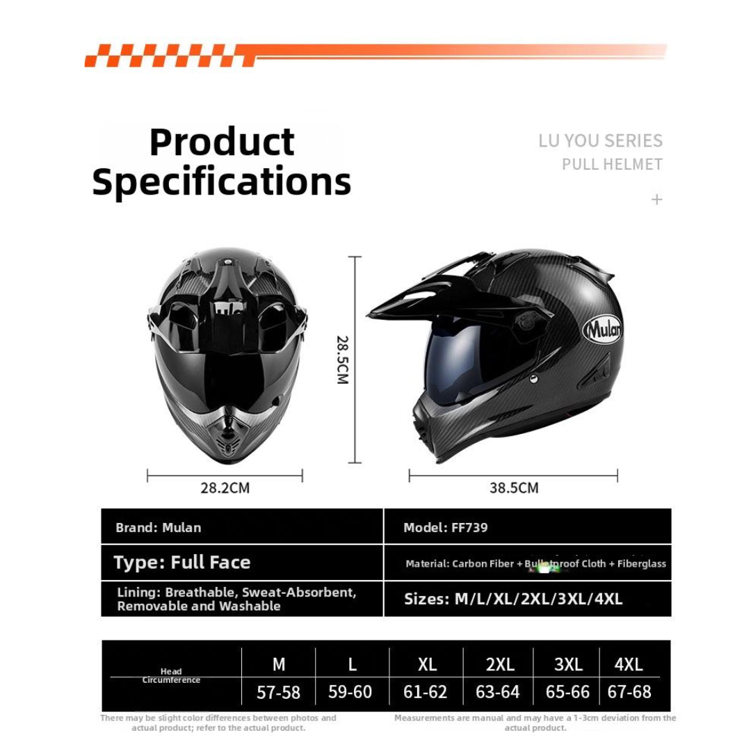 MULAN 739 3K CARBON FIBRE Adventure Helmet | Bulletproof Kevlar | Photochromic Visor | ECE Approved | Touring Ready