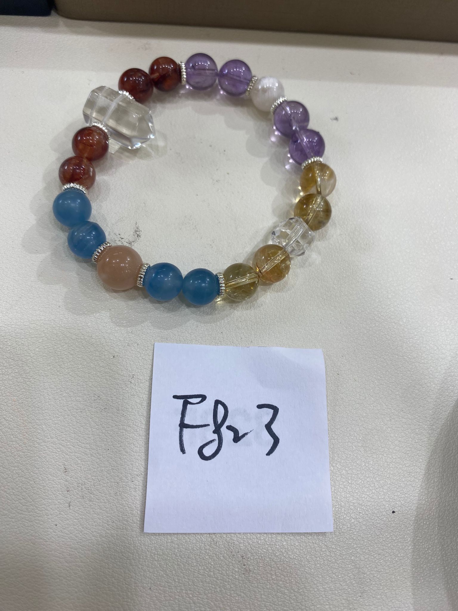 F823 紫水晶拼紅膠花塘心黃水晶藍瑩石白水晶隔珠DIY設計手串 9mm 