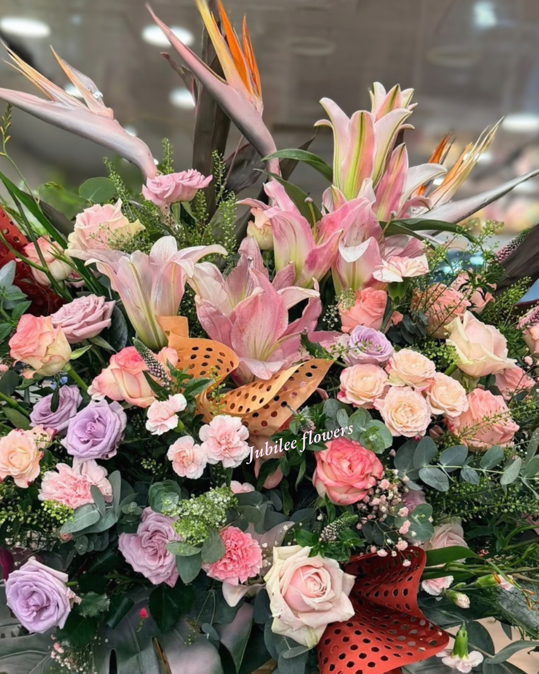 🎉【開張花籃】天堂鳥粉百合玫瑰高級開業賀籃