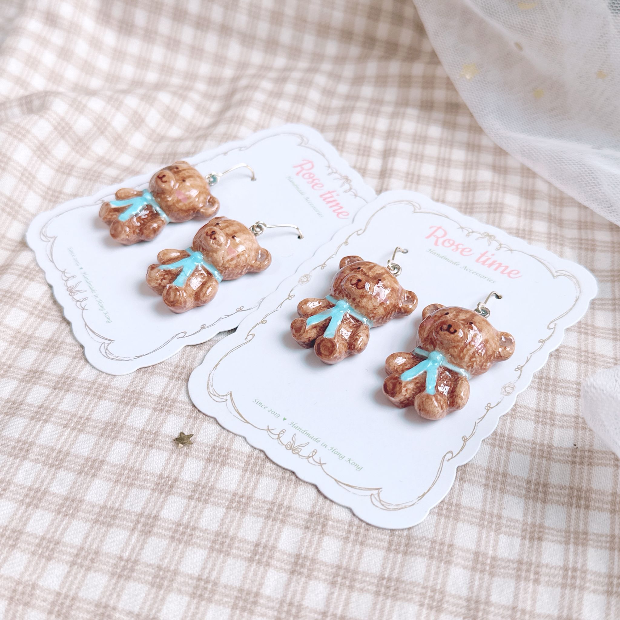 手繪大熊啤啤耳環