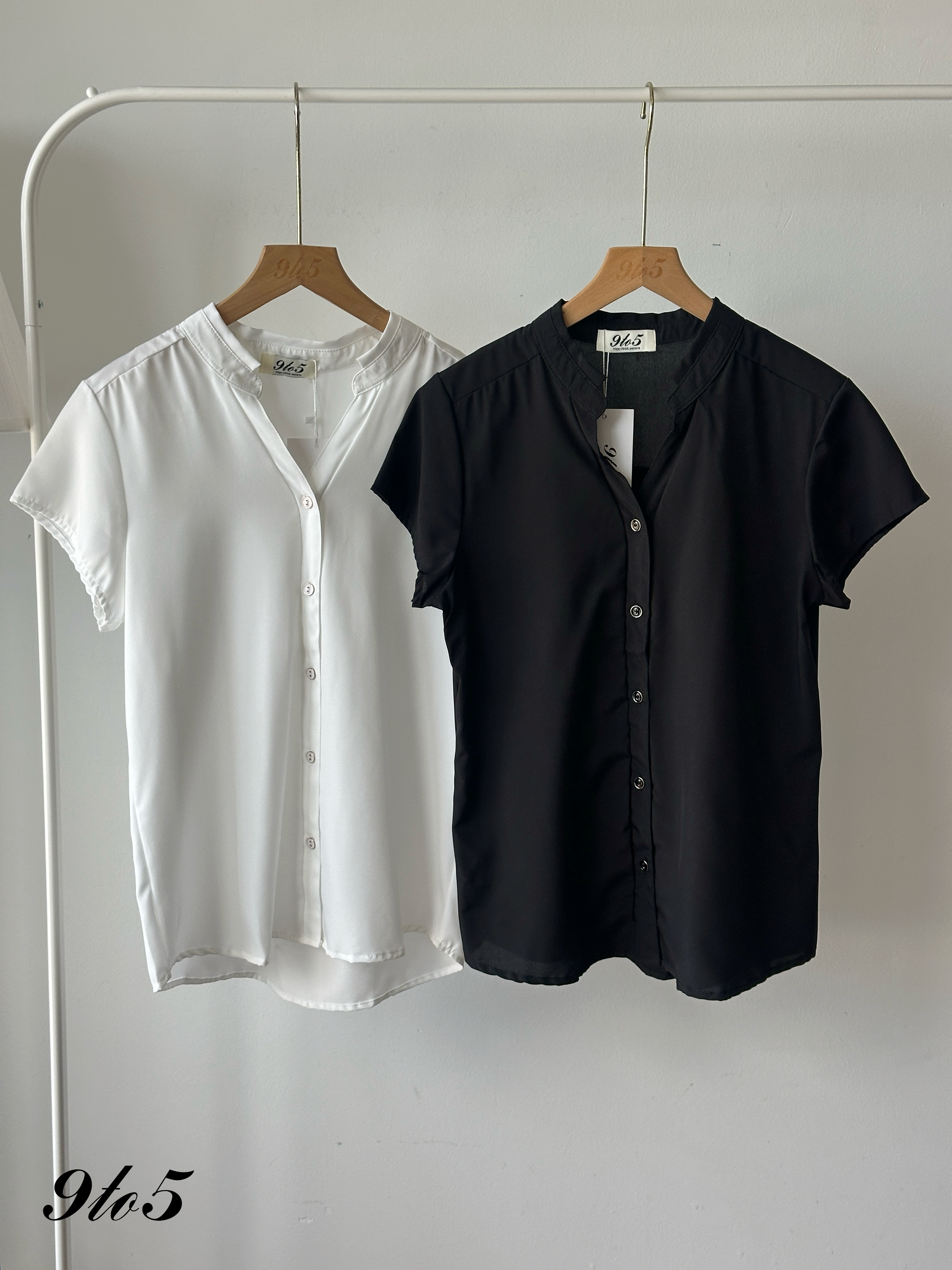 T4303 Stand Collar V Neck Shirt - 4 Colors 