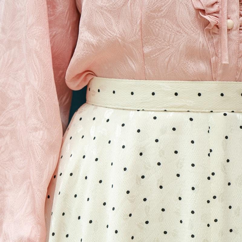 Vintage Japanese Mini Polka Dot Tea Length Swing Skirt / Flare Skirt- Waist 24.5" (MT1606-36）