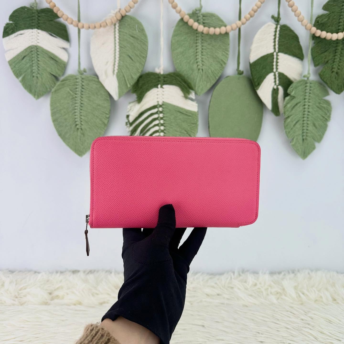 HERMES🤍PRE OWNED Silk’In classic 粉紅色 絲巾長銀包 T Stamp Epsom皮🩷