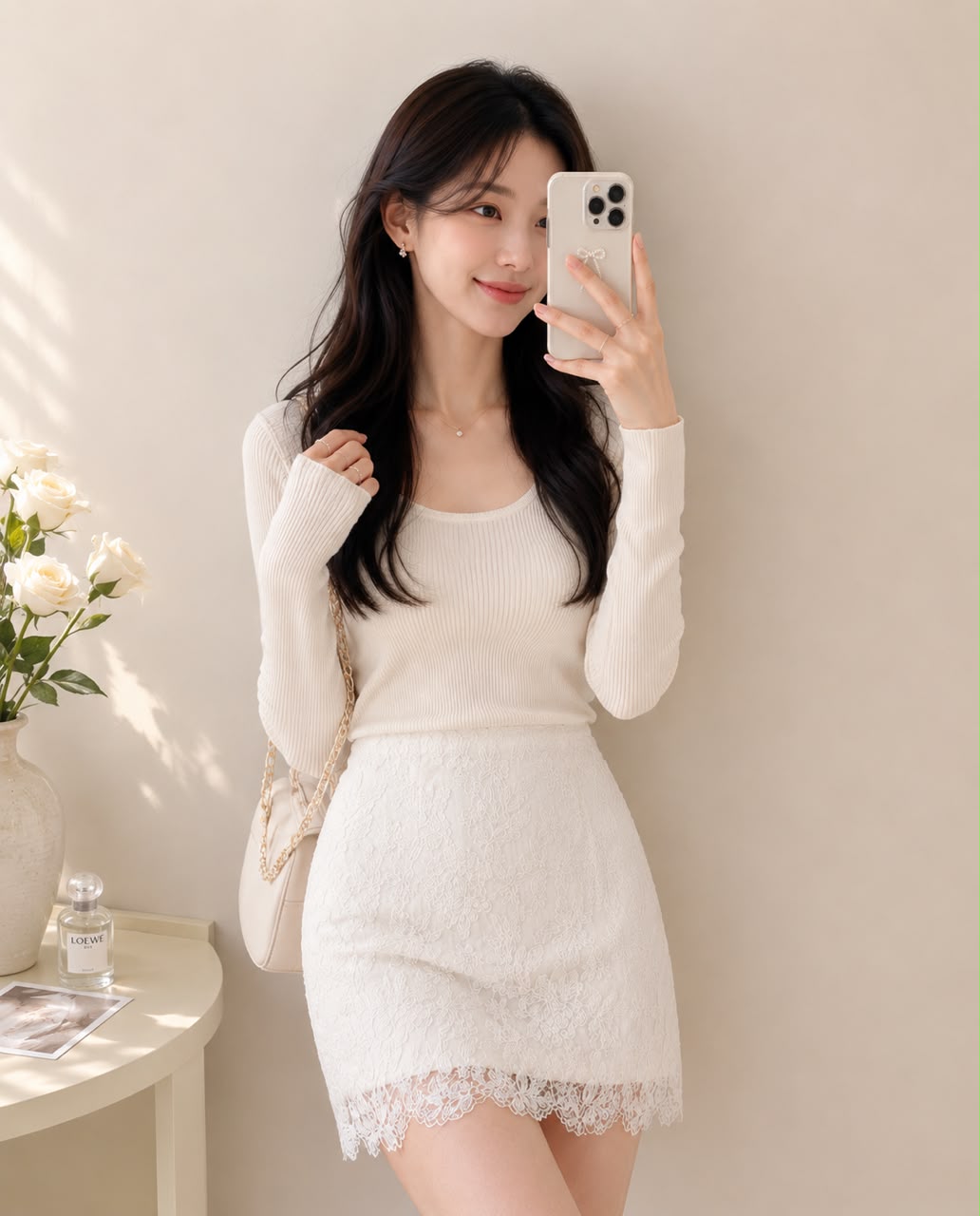A021020 Korean Floral Lace Mini Skirt