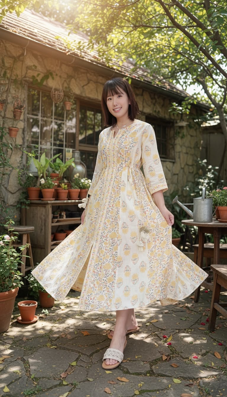2459 Light Yellow Patchwork with adjustable Rope 46"