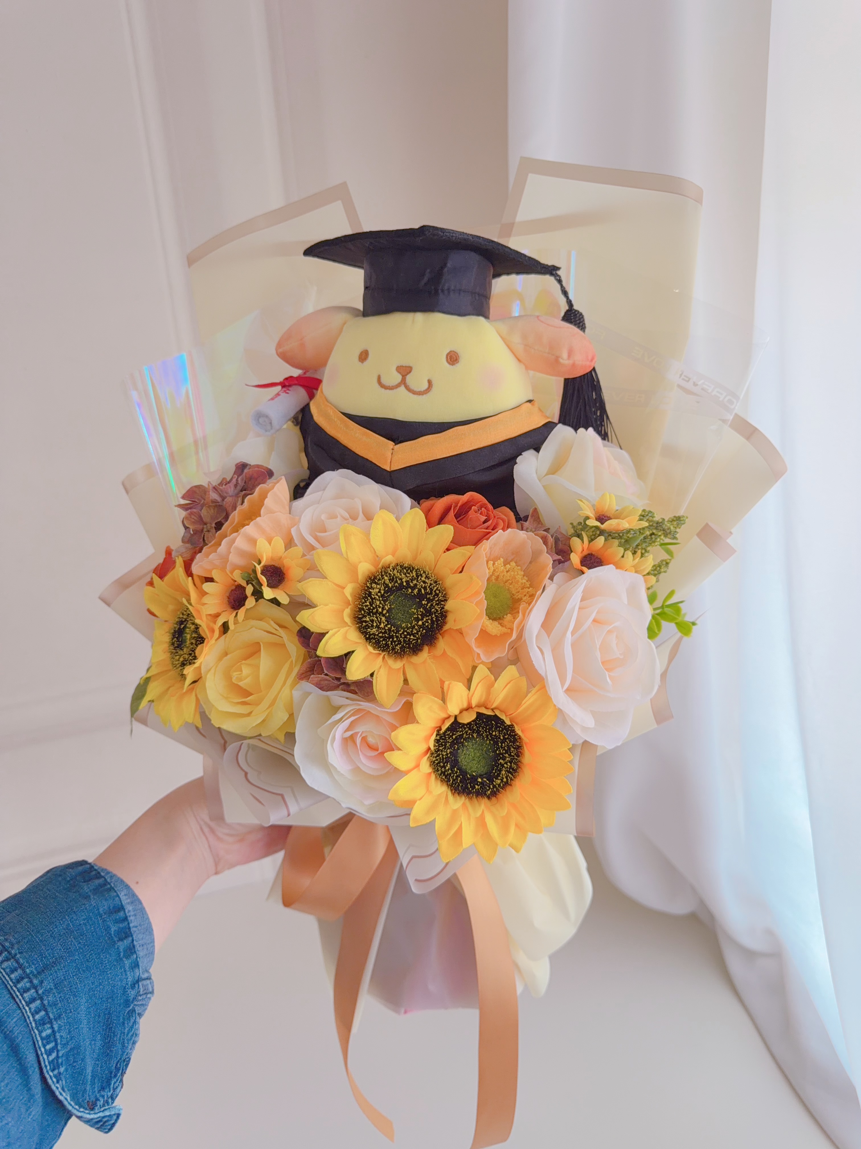 (現貨)布甸狗畢業公仔花