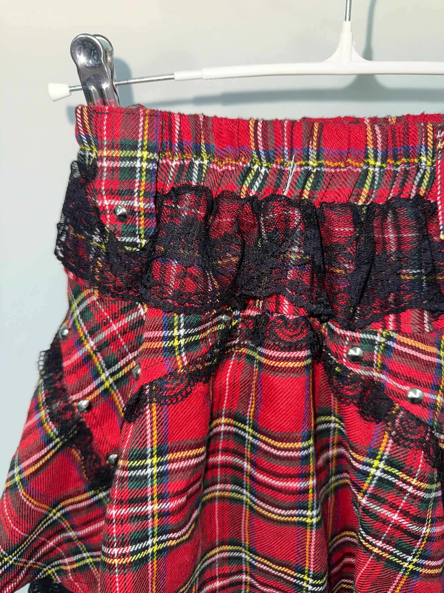 Rebel Tartan Lace-Layered Punk Skirt