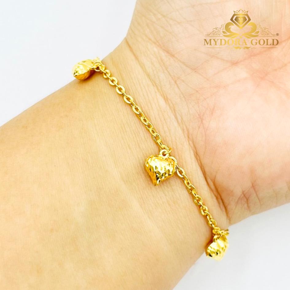 MYDORA Rantai Tangan Mini Sauh Matahari Gantung 5 Love Pahat | EMAS 916/22k