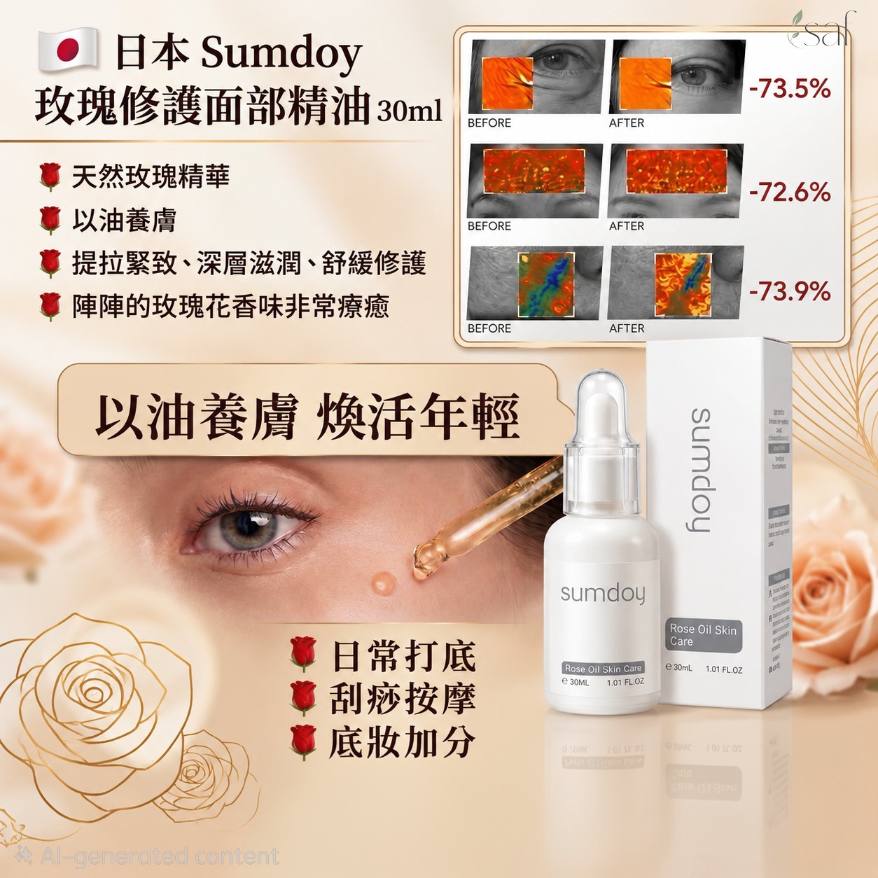 ＜限時預購＞ 日本🇯🇵Sumdoy玫瑰修護面部精油30ml TW260819S03 《23/8截單，預計10月下旬到港》