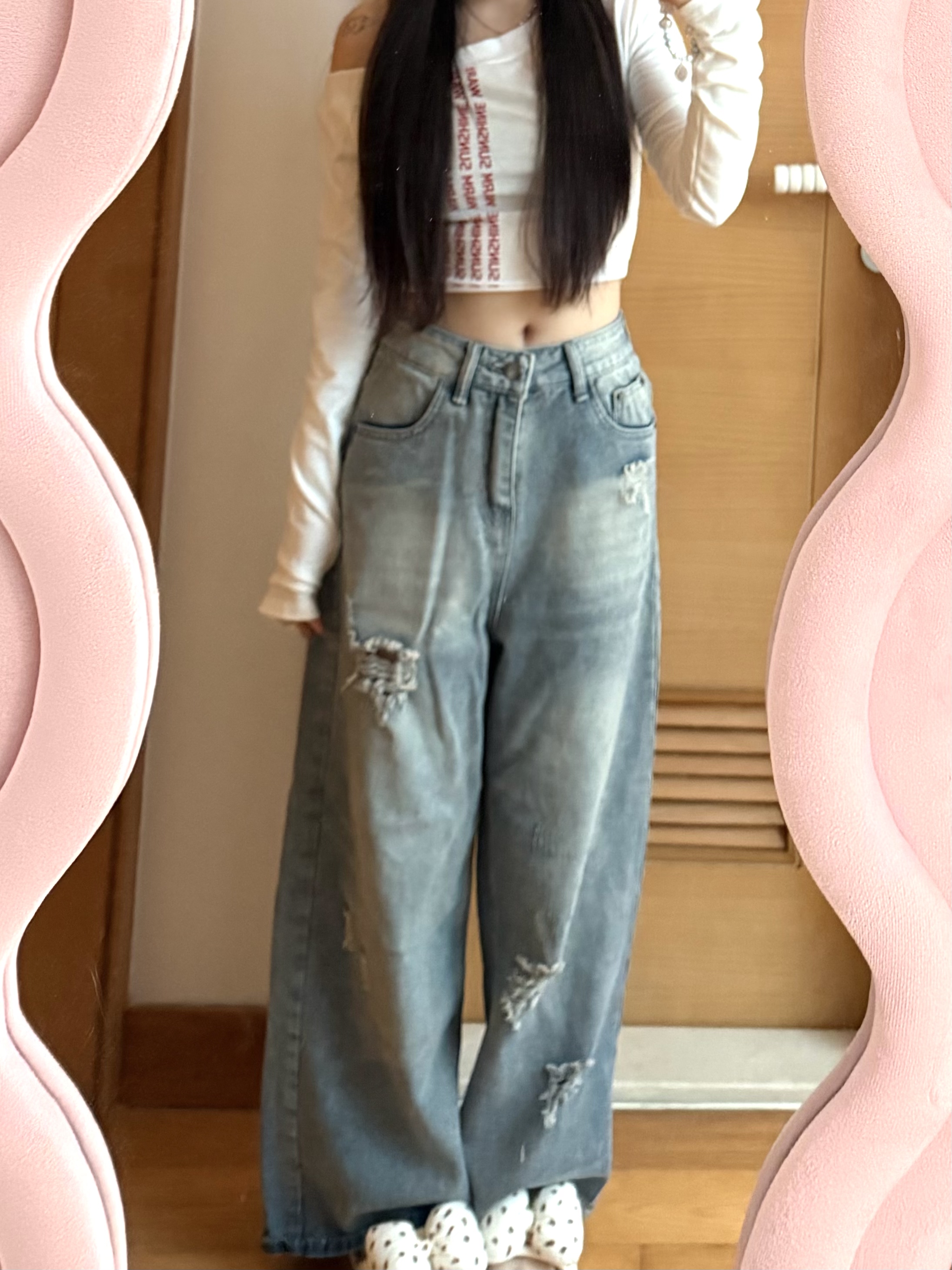 Bbk店主自留款寬鬆破洞直筒長褲