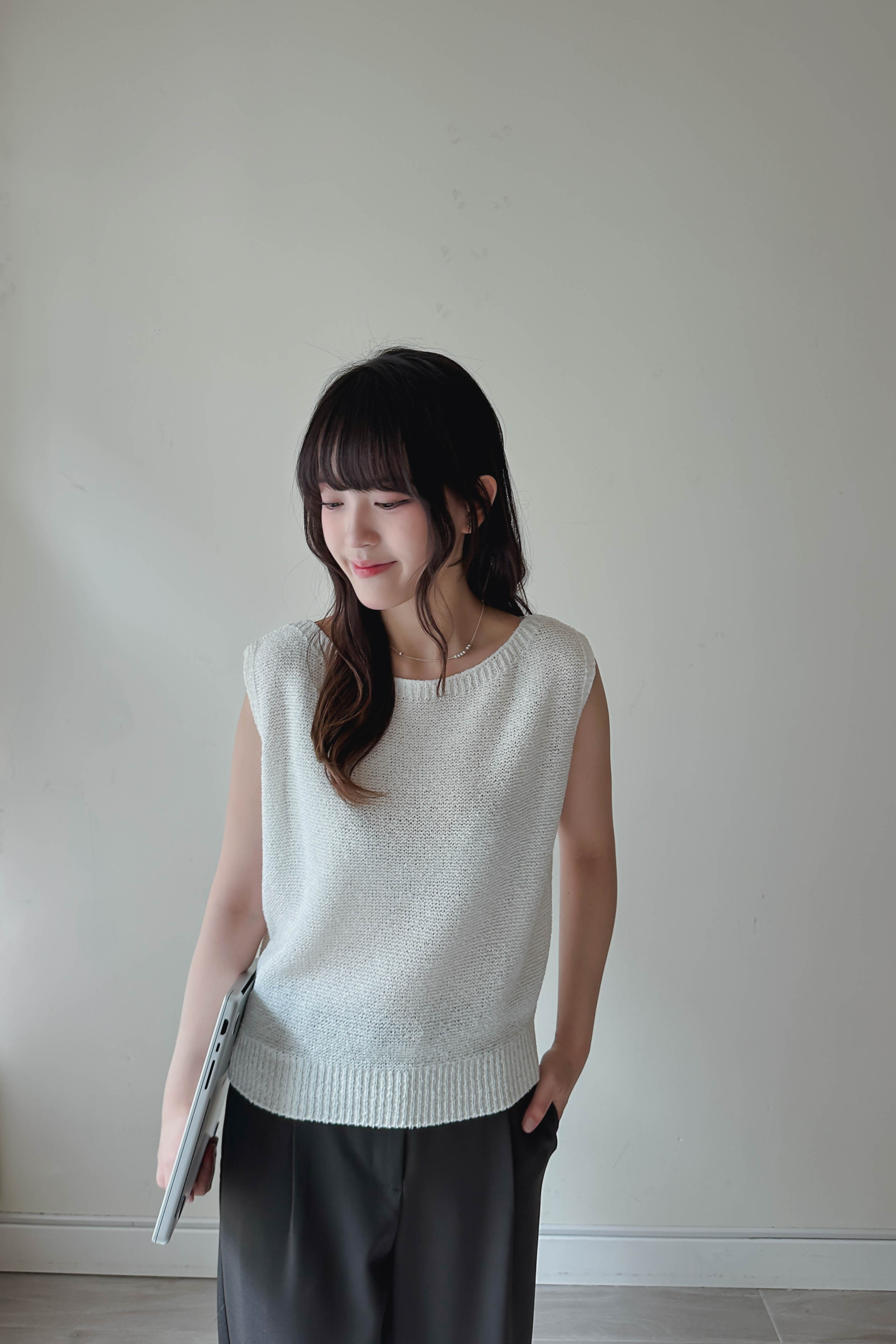 微落肩船領針織背心 (四色)