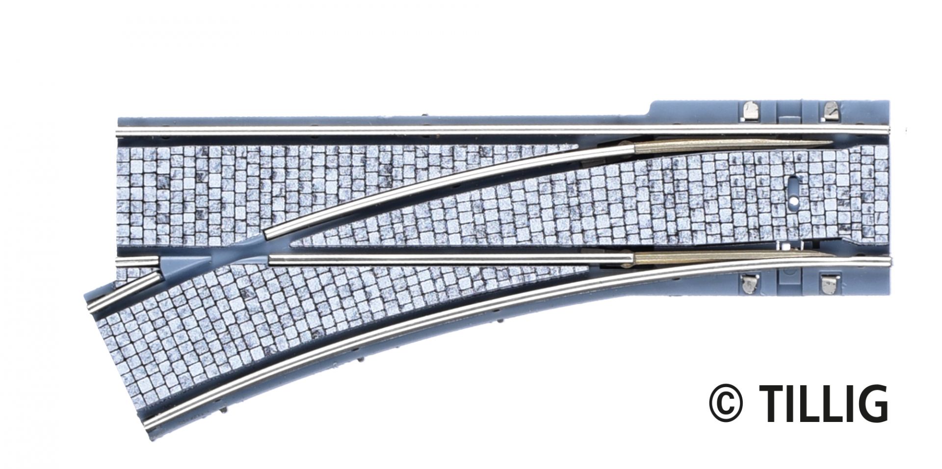 Tillig LUNA HO 單軌鋪路石分差向左R250/25°波口 1:87 Single-track branches paving-stones 馬路路軌•城市輕軌•電車路軌