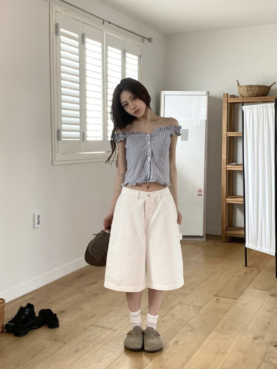 Washed Cargo Denim Bermuda Shorts