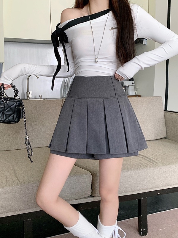 B145(3935) 韩版气质大版百褶里裤长显瘦百搭3色短裙 