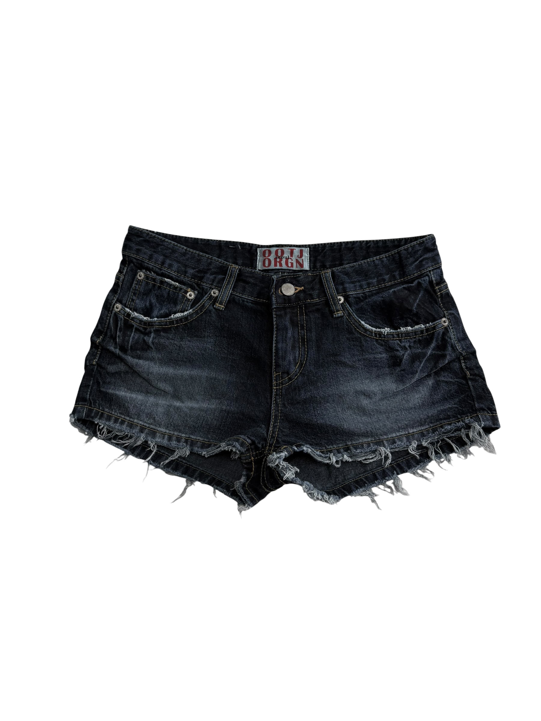 Low-Rise Distressed Denim Shorts