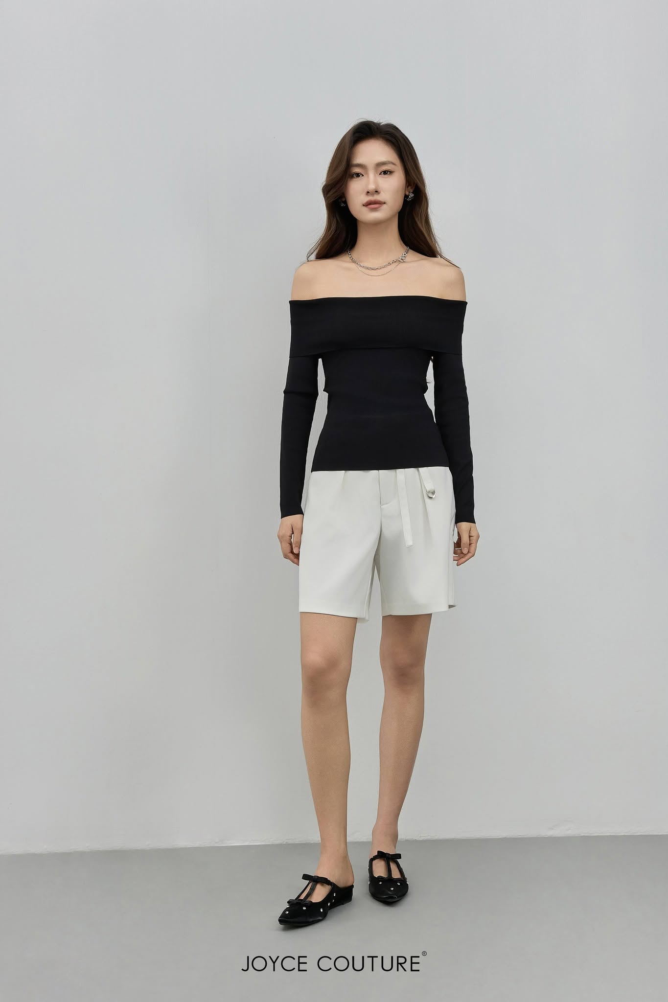 一字肩长袖上衣 T0697