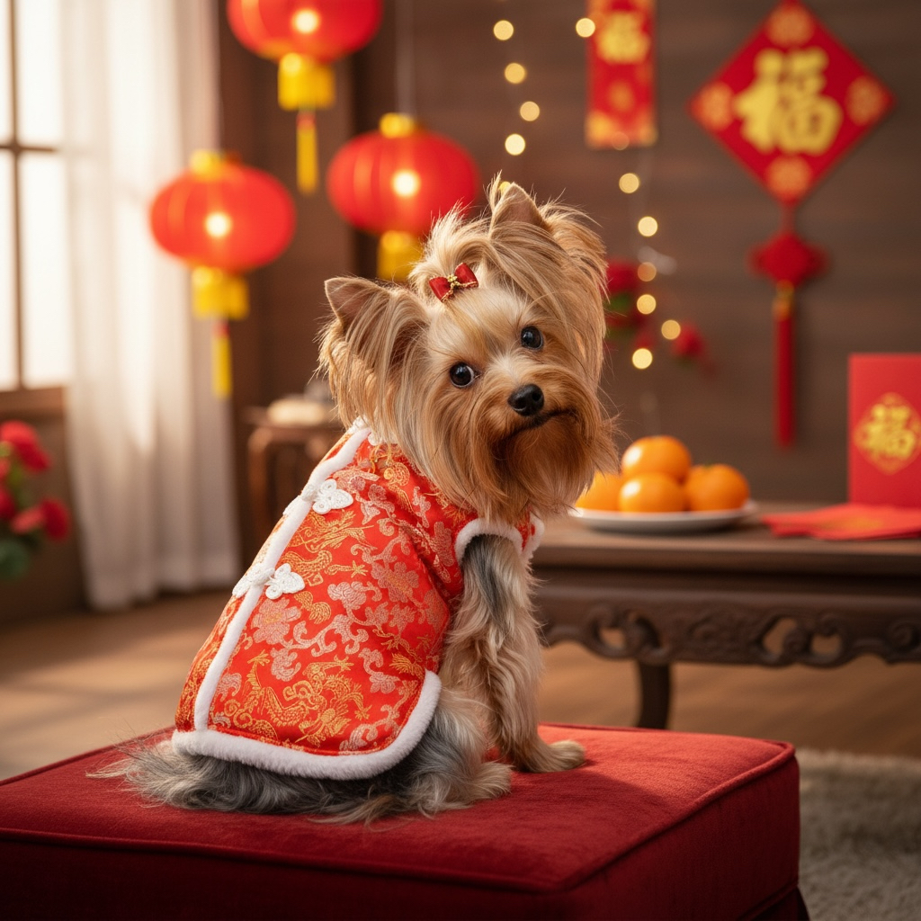 S485R 白毛邊賀年衫- 紅色 White fur edge New Year's shirt - red