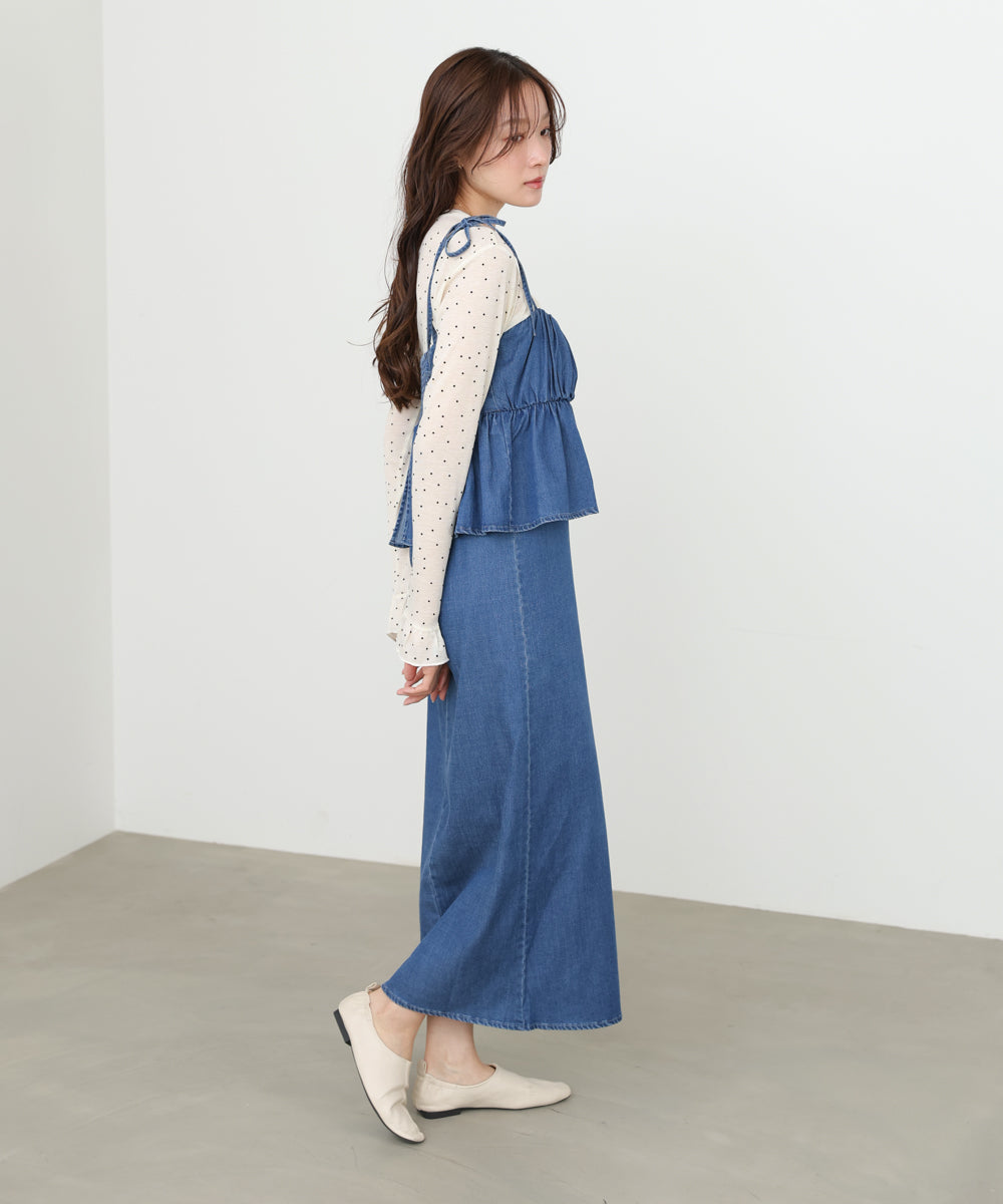 <JP> Denim Ruffles Cami Dress* 2色入 <預購>