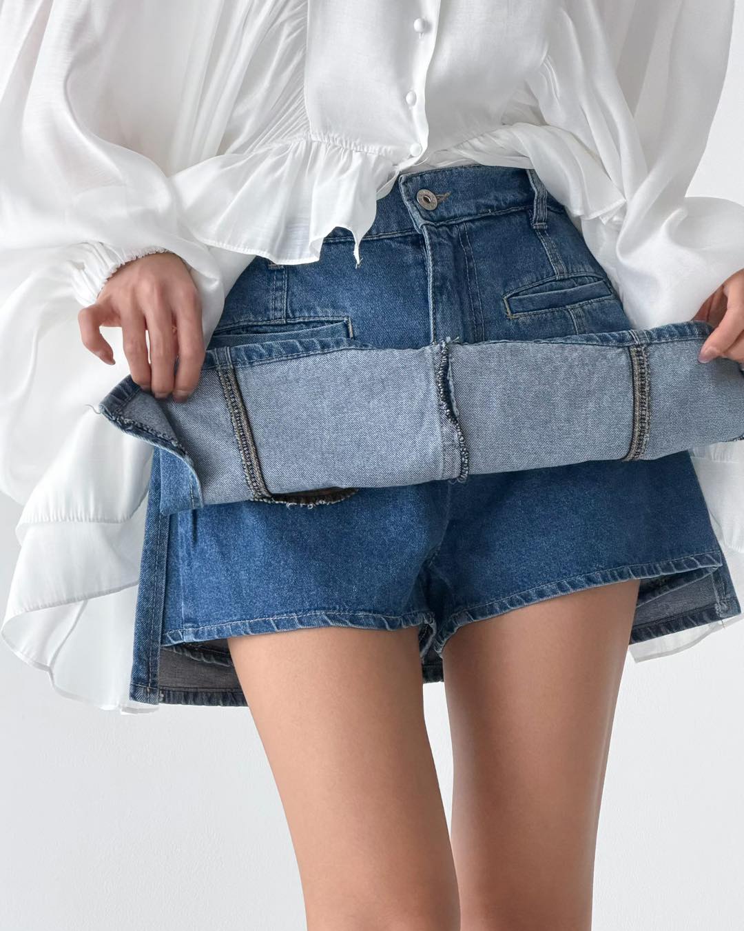 A cut 側開叉牛仔裙褲