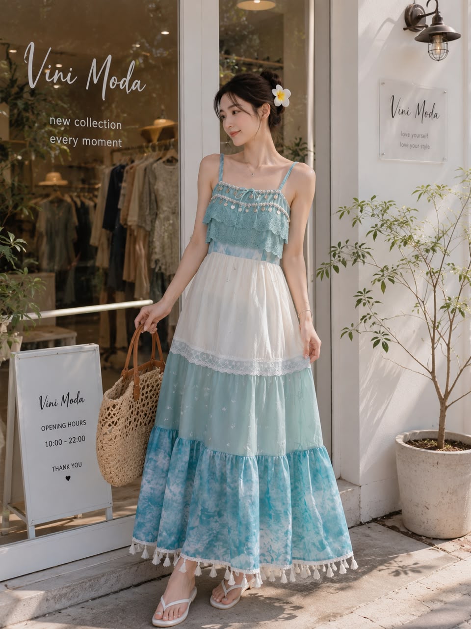 A031132 French Tie-Dye Ruffle Cami Maxi Dress