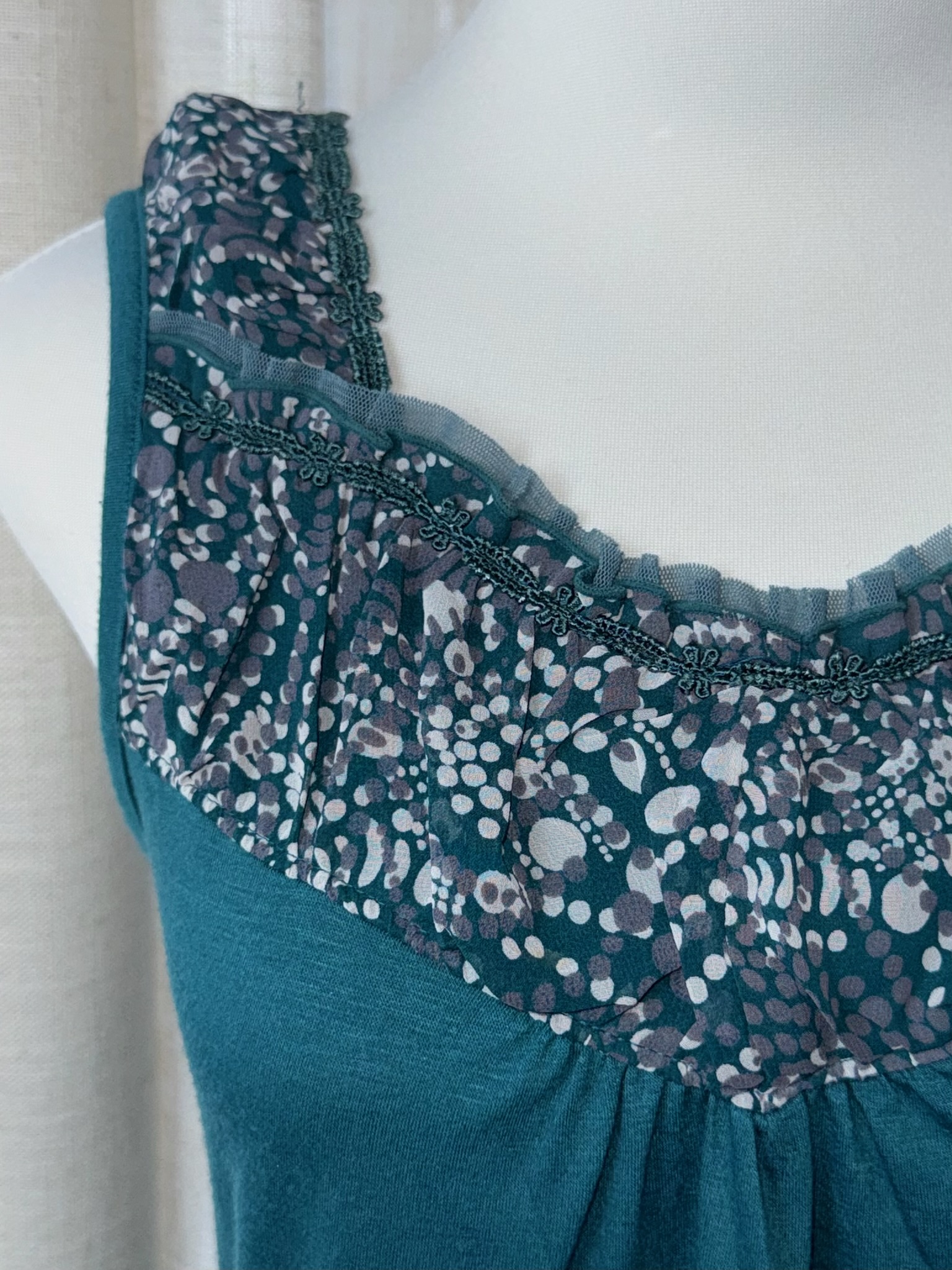 Axes Femme Teal Pleated Floral Bib Tank