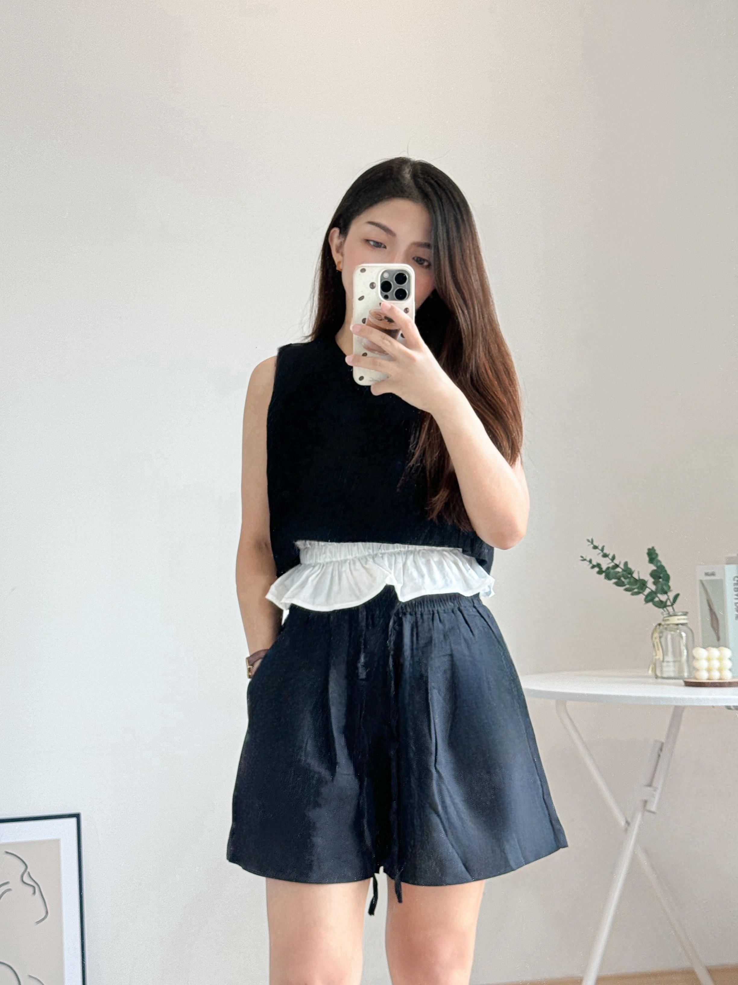 High Waist Cotton Linen Casual Short 韩系高腰棉麻休闲抽绳短裤 （ 5 Colors )