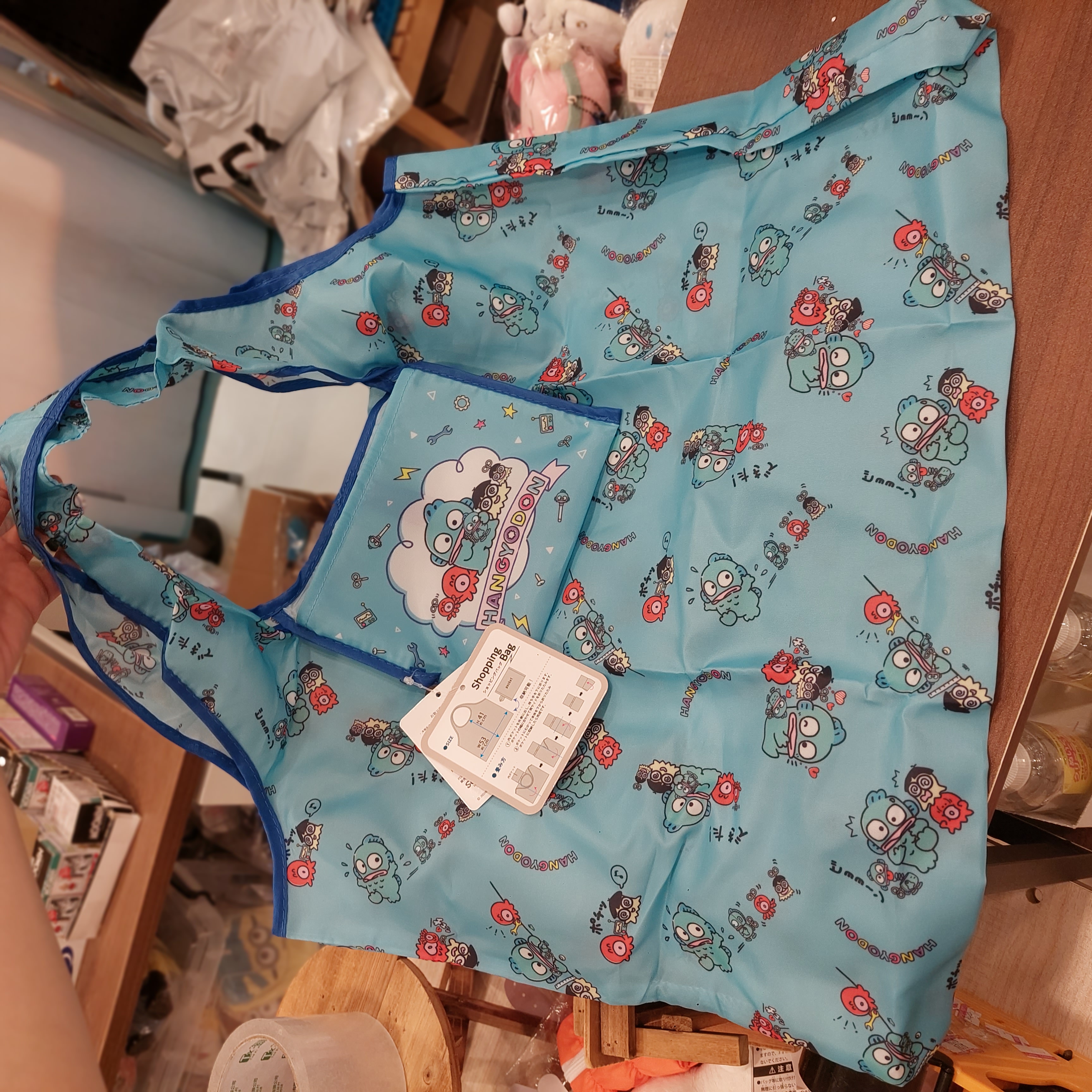 原裝日本 Sanrio Hangyodon 水怪 漢頓 收納 環保袋  Size 大 可上膊