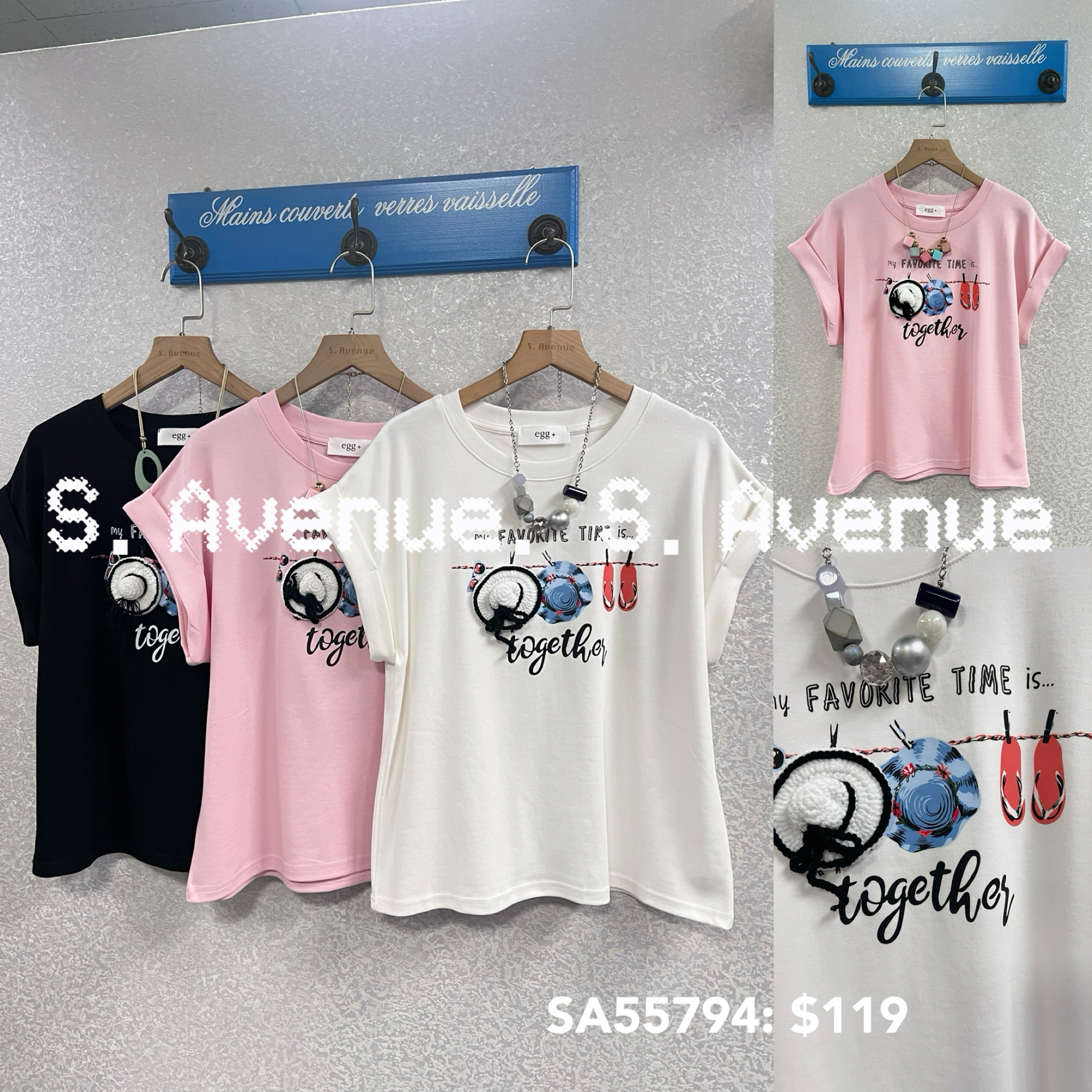 SA55794: 短袖撍袖立體草帽tee