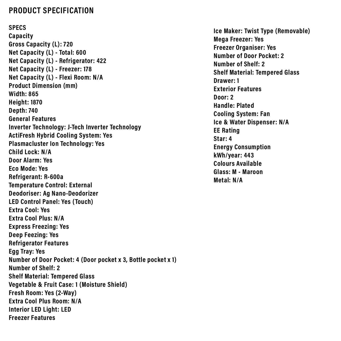 Sharp 720L Pelican Glass Door 2-Door Refrigerator (SJP882MFGM)