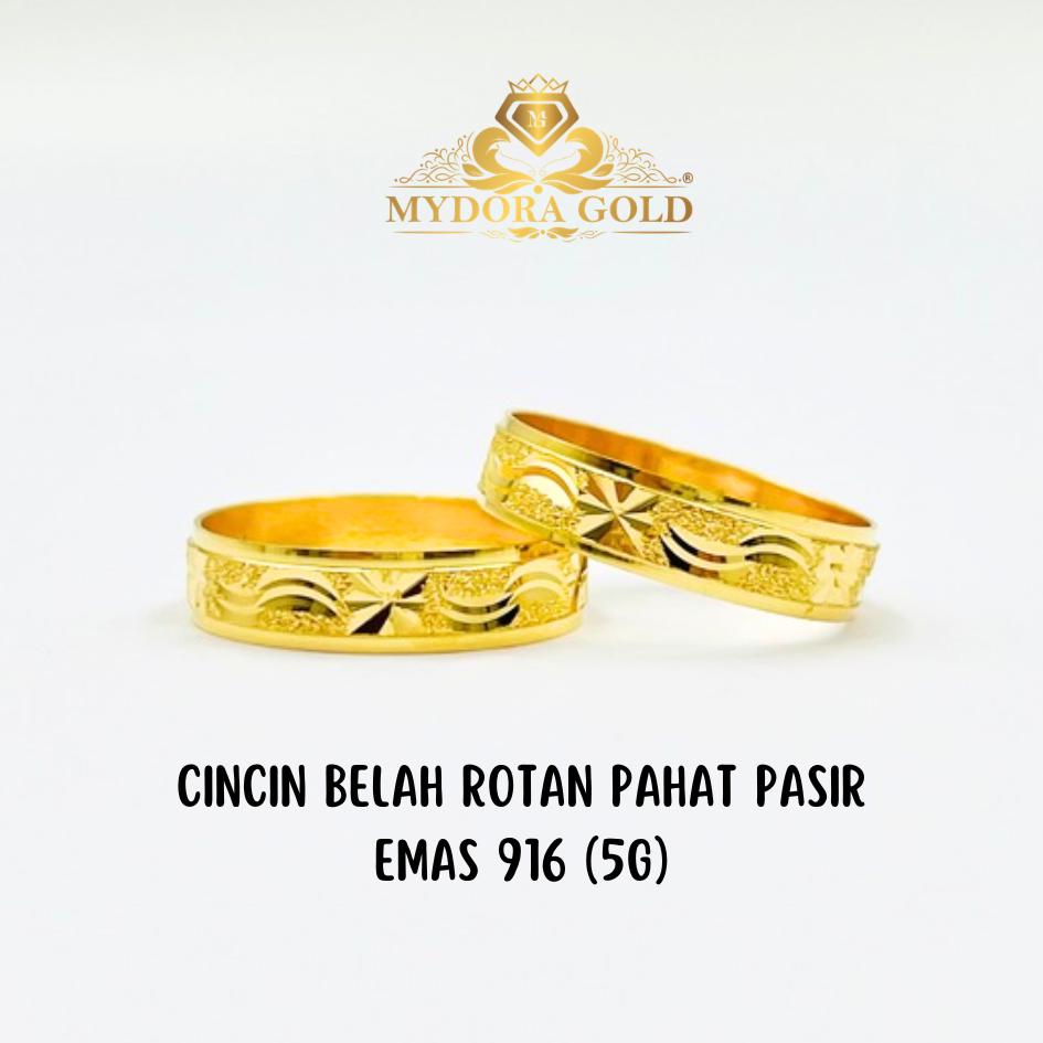 MYDORA Cincin Belah Rotan Pahat Pasir l EMAS 916/22K