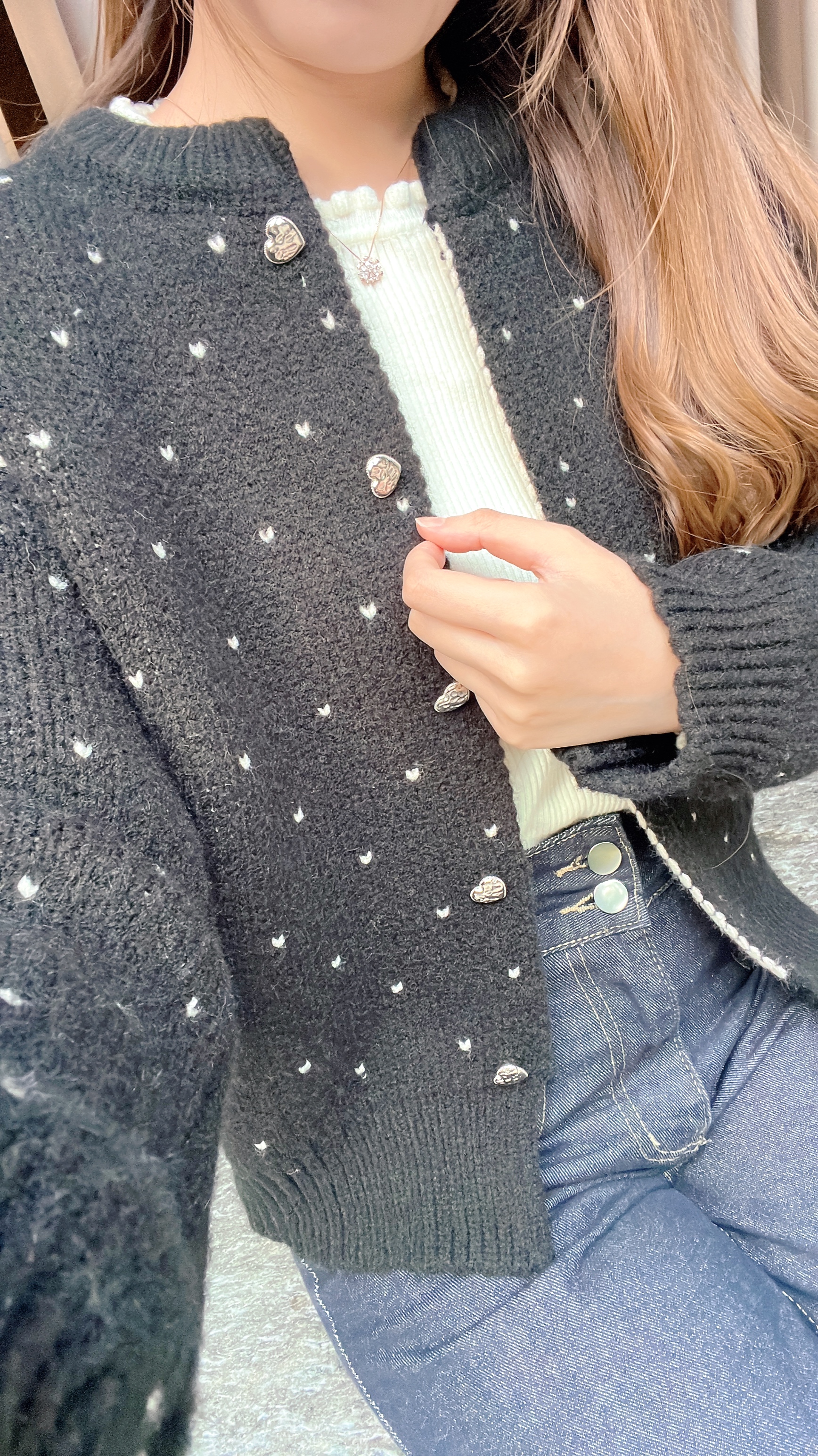 <限量現貨> <JP>心心 pattern 銀心形鈕 Knit Cardigan * 2色入