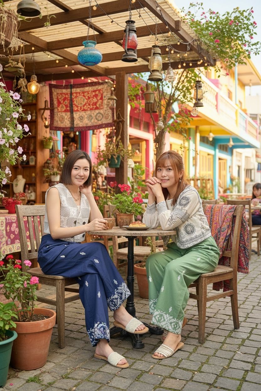 #1515 Green Emb. Wide legs Pants