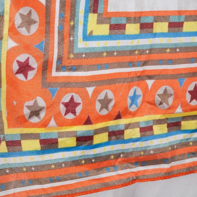 Vintage c.a. 1970s Geometric x Hippies Motif Large Neck Scarf/ Head Scarf from Germany - 85 x 198cm (MT934)
