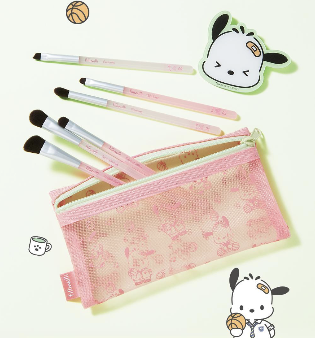 韓國 Fillimilli X SANRIO 聯名 PC 狗 專業眼妝掃 6件 + 收納袋｜Eye Make Up Brush Set
