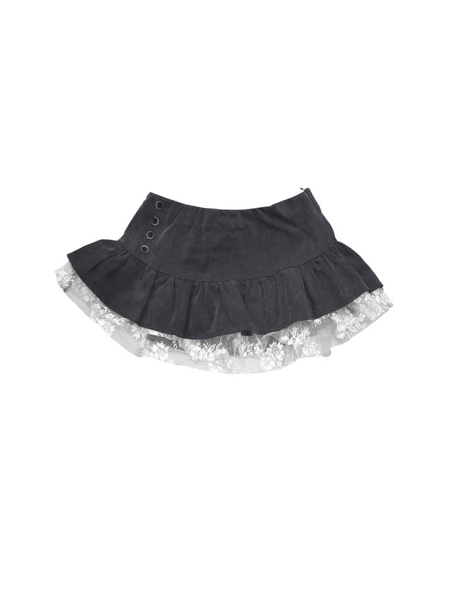 Lace Trim Ruffle Mini Skirt