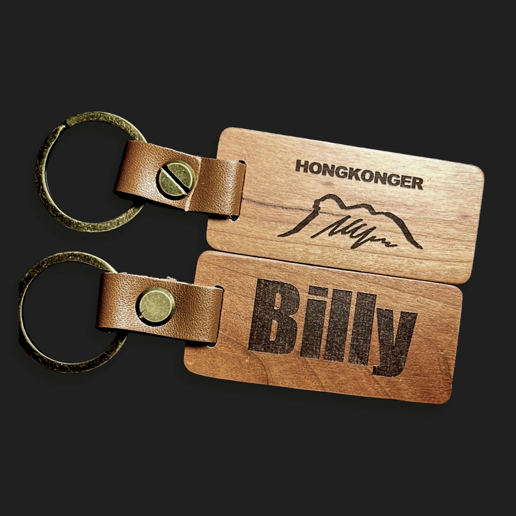 【胡桃木。皮革】HONGKONGER 木製鎖匙扣 