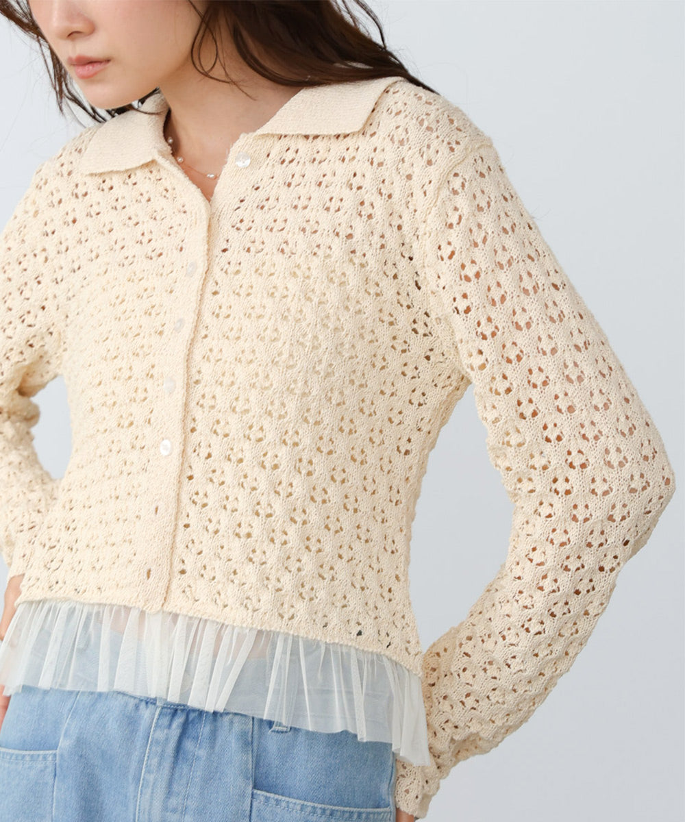 <JP> 編織鏤空薄紗cardigan * 2色入 <預購>