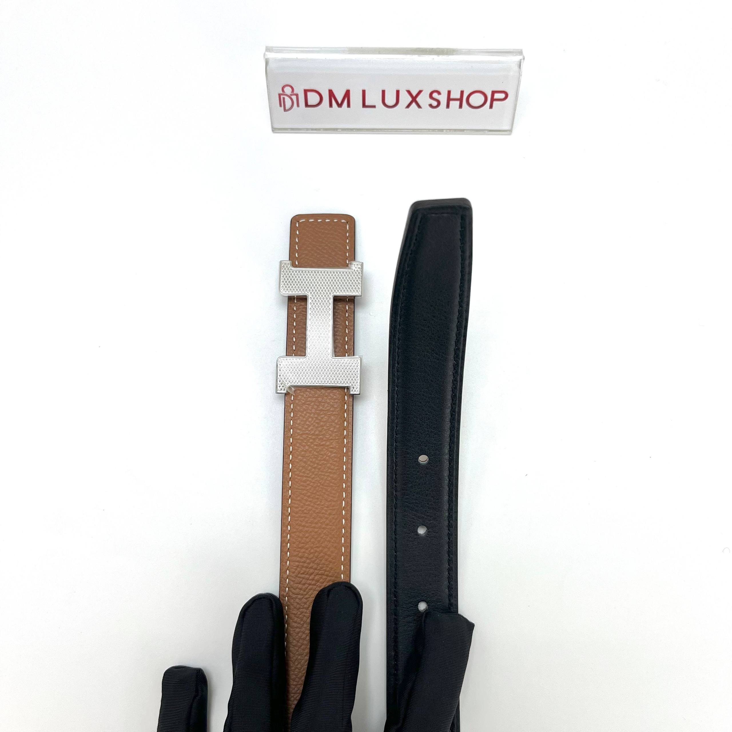 Hermes Reversible Leather Strap 24MM Noir/Gold PHW (Stamp U, Y: 2022)