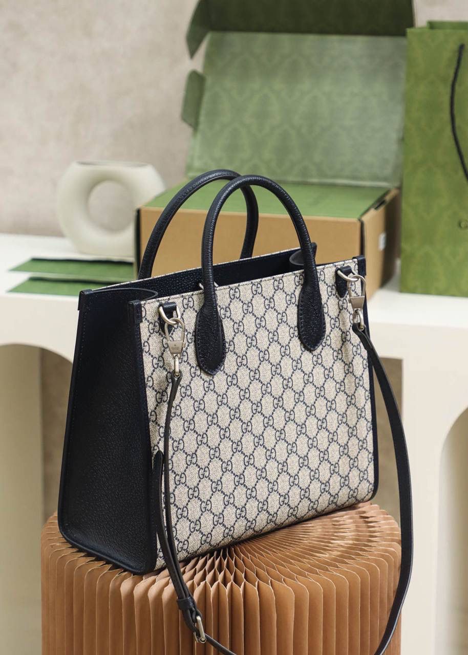 Gucci Signature Print Tote Bag with Leather Trim