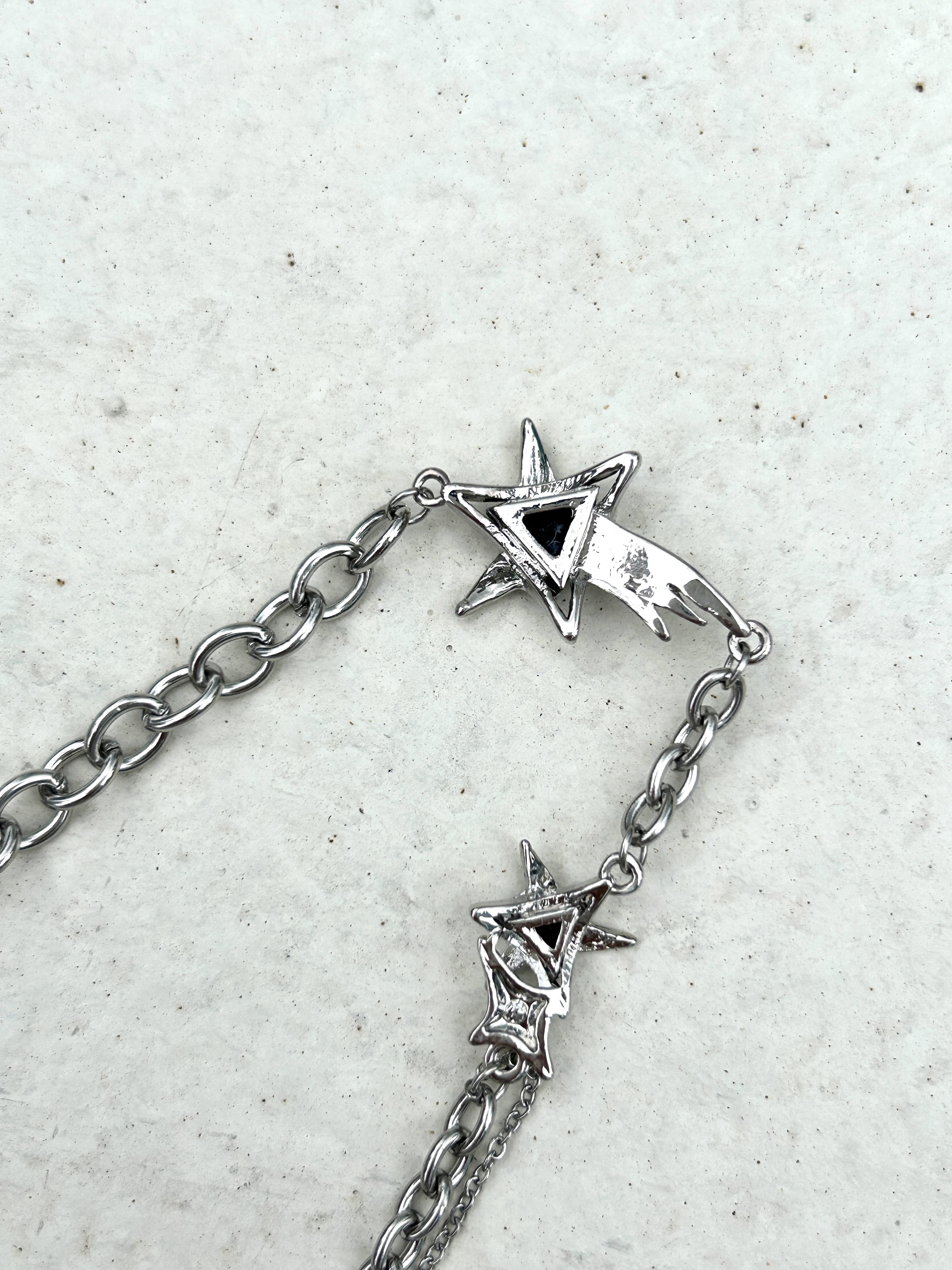 Silver black star rhinestone stainless necklace