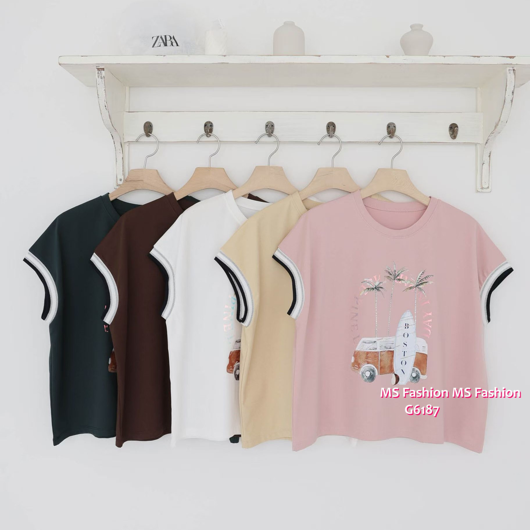 G6187 韓國🇰🇷靚print拼色袖top