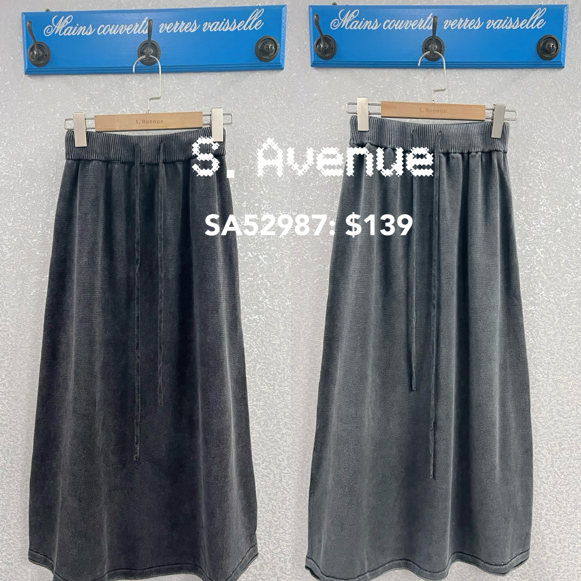 SA52987: 橡筋腰洗水小A字棉線長裙