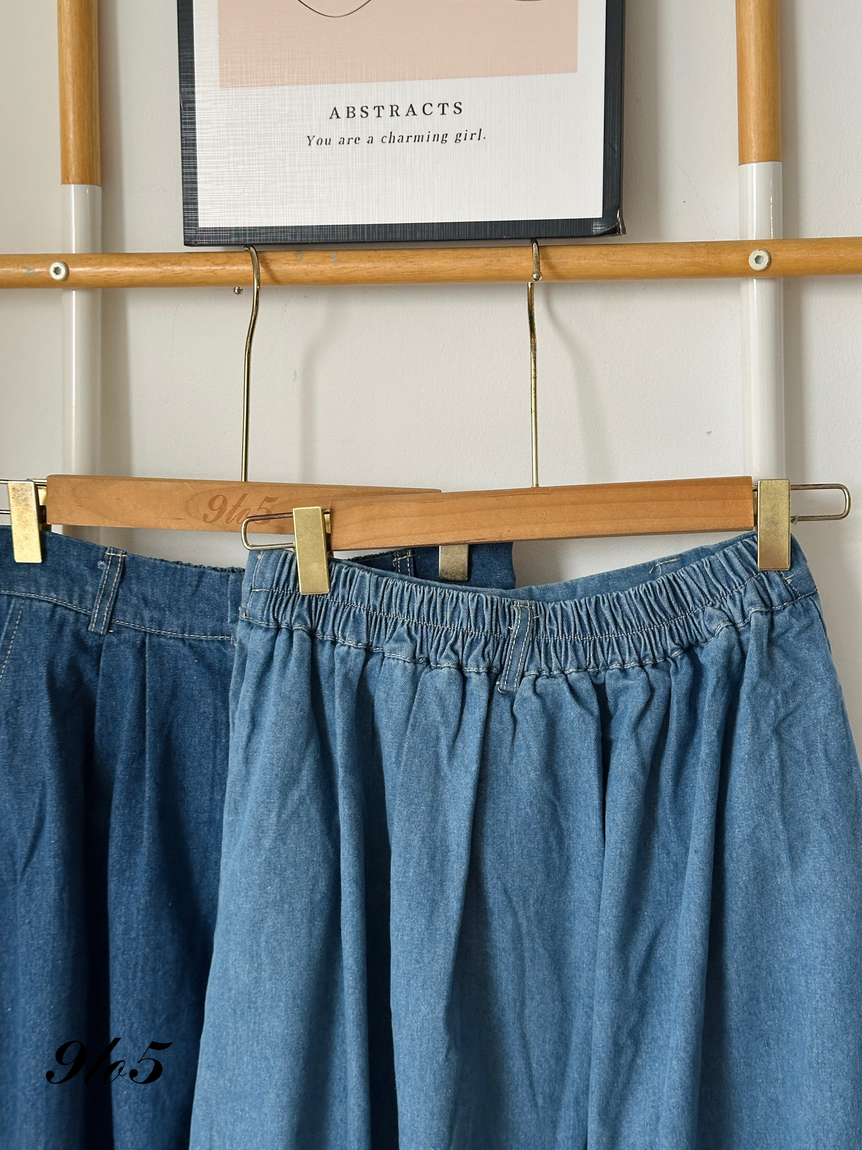 S1775 Denim A Line Skirt - Blue & Light Blue