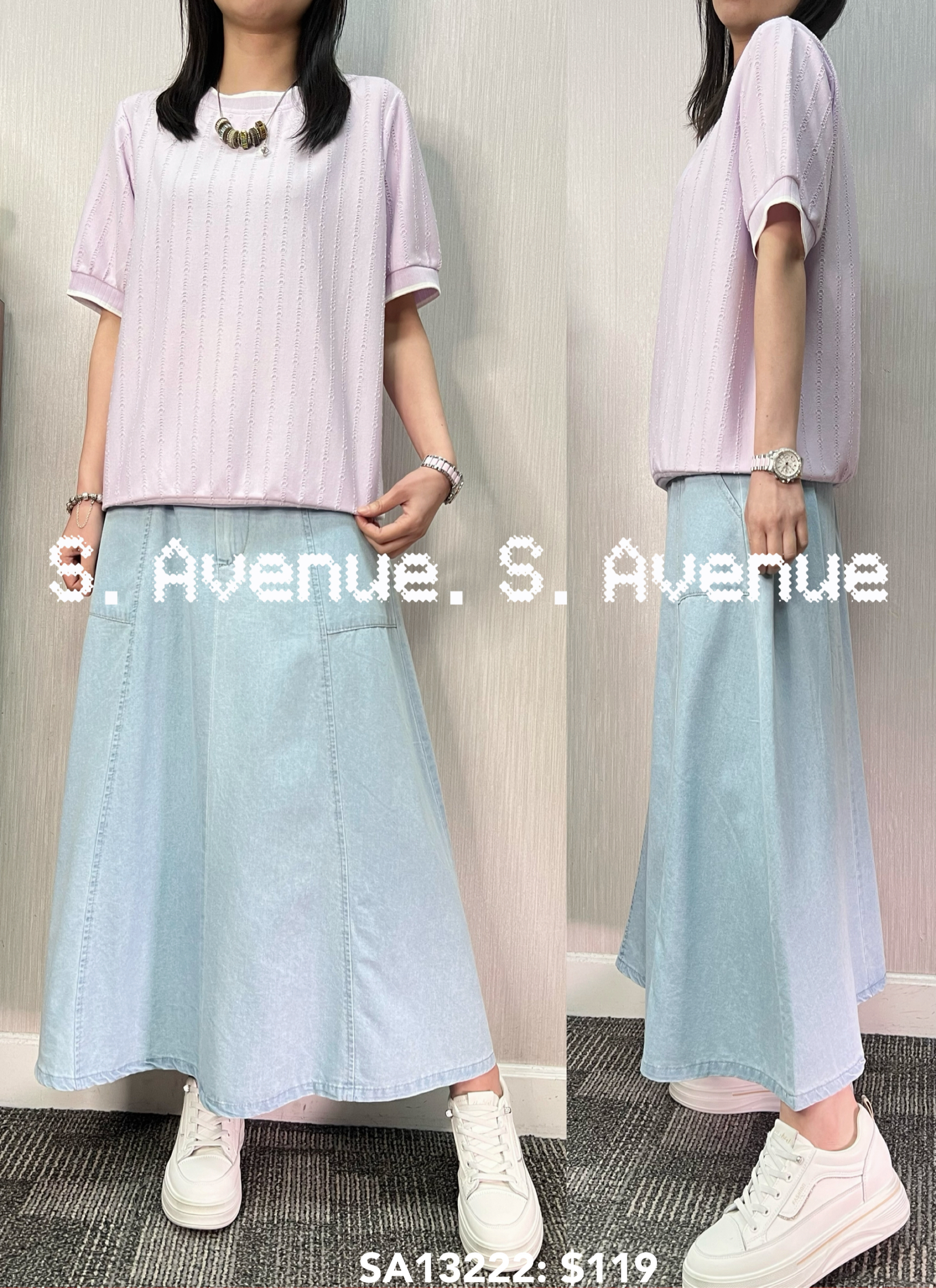 SA13222: 短袖撞色邊暗紋top