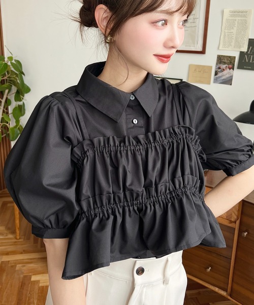 荷葉邊抹胸短袖襯衫上衣【JT036】