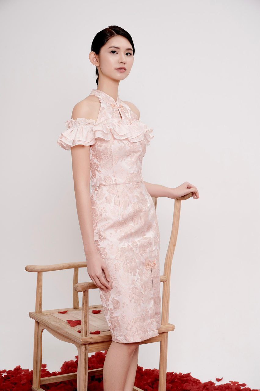 露肩旗袍连身裙 2123