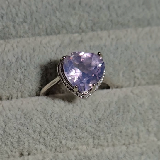 Lavender moon quartz heart ring in adjustable sterling silver (B) - RQ154